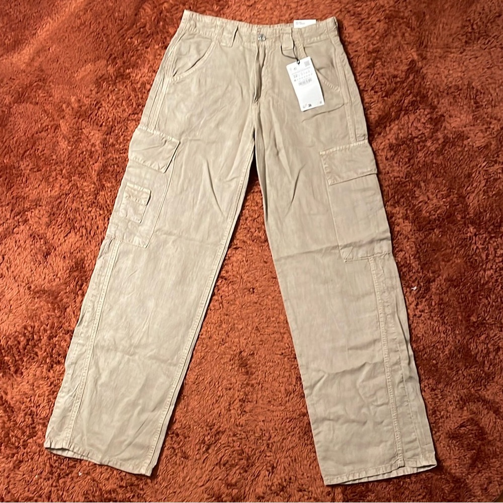 Zara Tan Cargo Pants Relaxed Fit